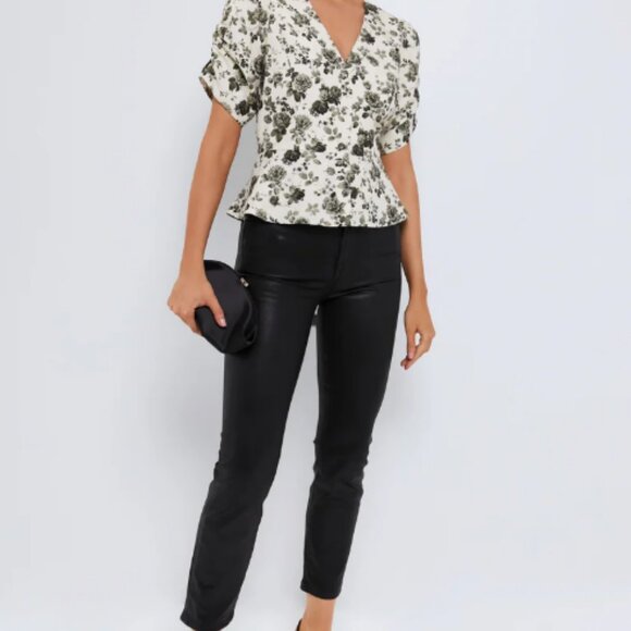 Tuckernuck Black and White Faded Roses Lisle Blouse - Picture 5 of 6